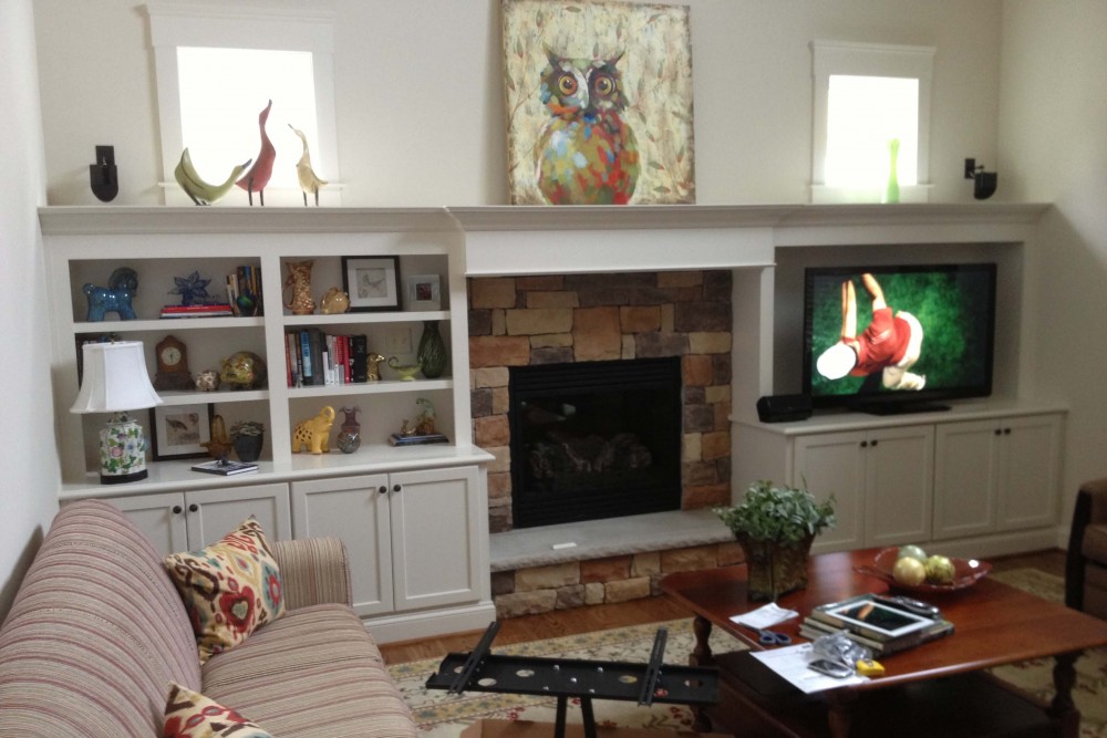 Living room entertainment center and fireplace
